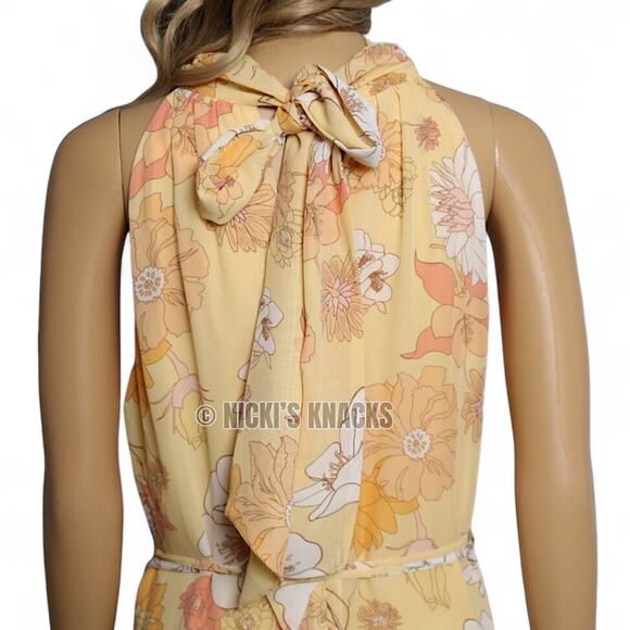 Eliza J Yellow Floral Halter High Low Dress Sleeveless Tie Back Midi Size 10 NWT - Picture 7 of 12